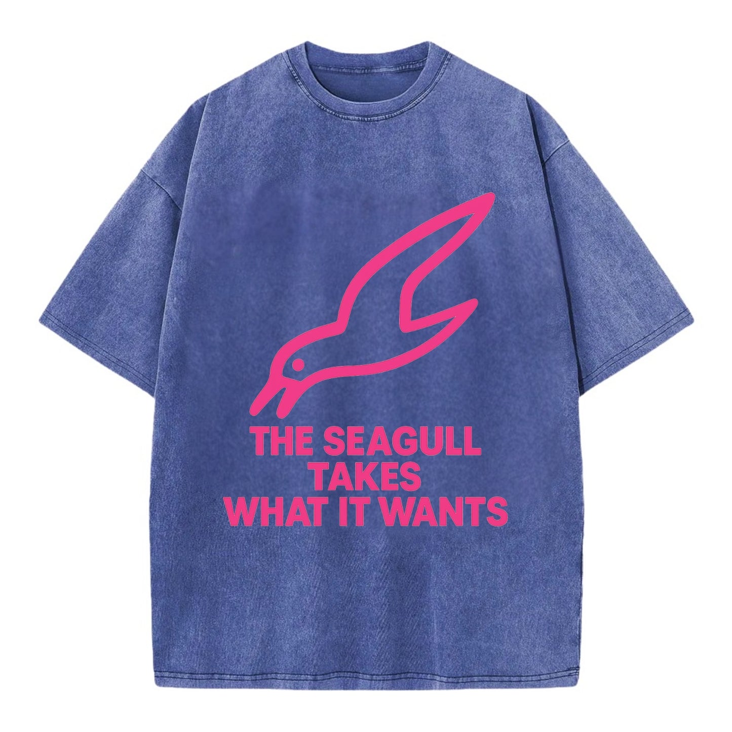 THE SEAGULL TAKES WHAT IT WANTS | Aggressive seagull diving down - Vintage T-shirt - Blue