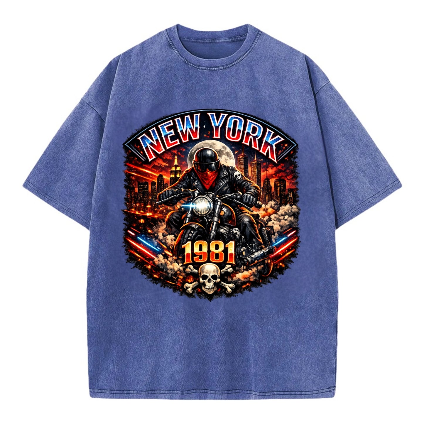 New York 1981 Biker - Vintage T-shirt - Blue