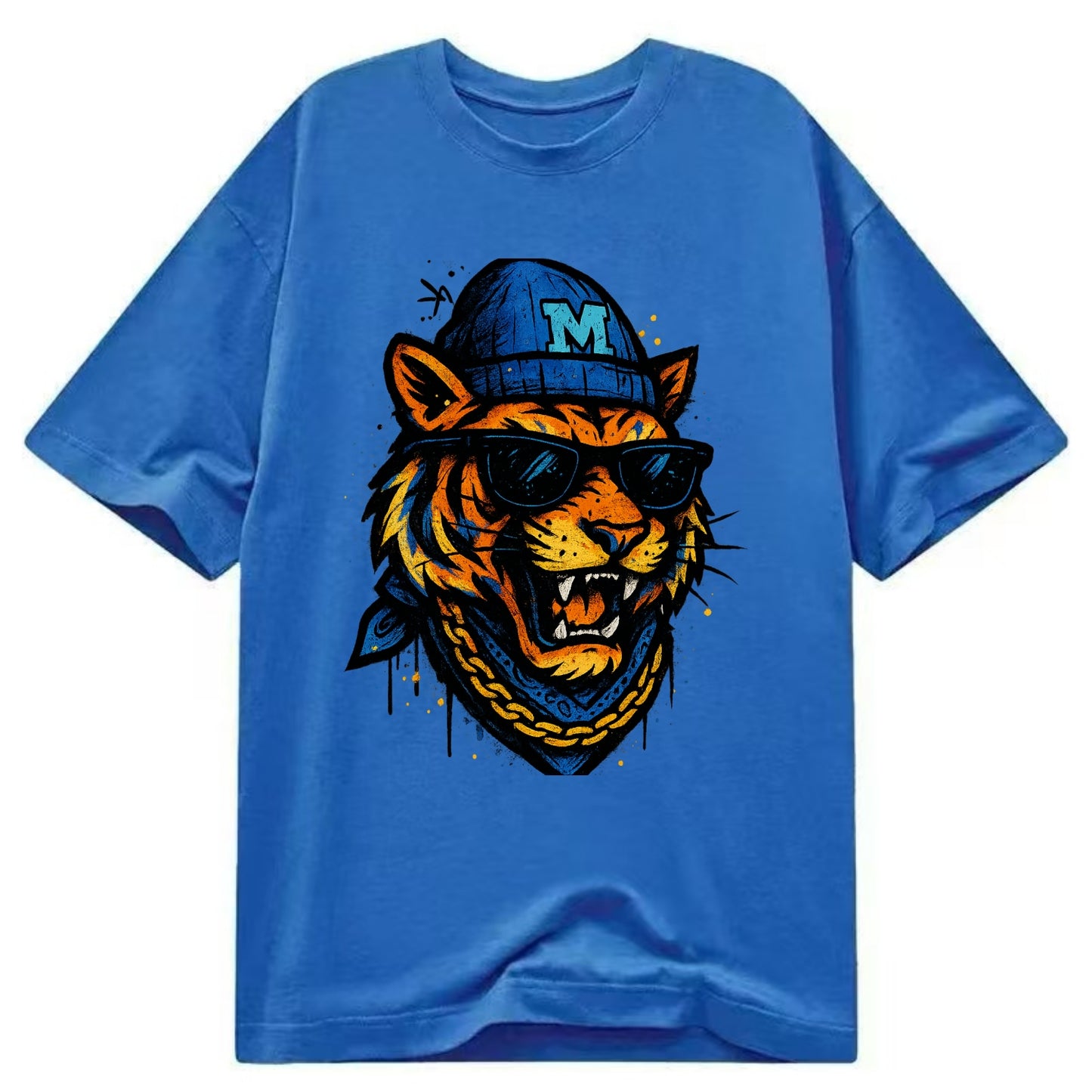 Memphis Tiger wearing Memphis beanie with M patch - Classic T-shirt - Blue