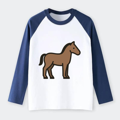 Horse - Brown standing pose flat side profile - Raglan Long Sleeve T-Shirt