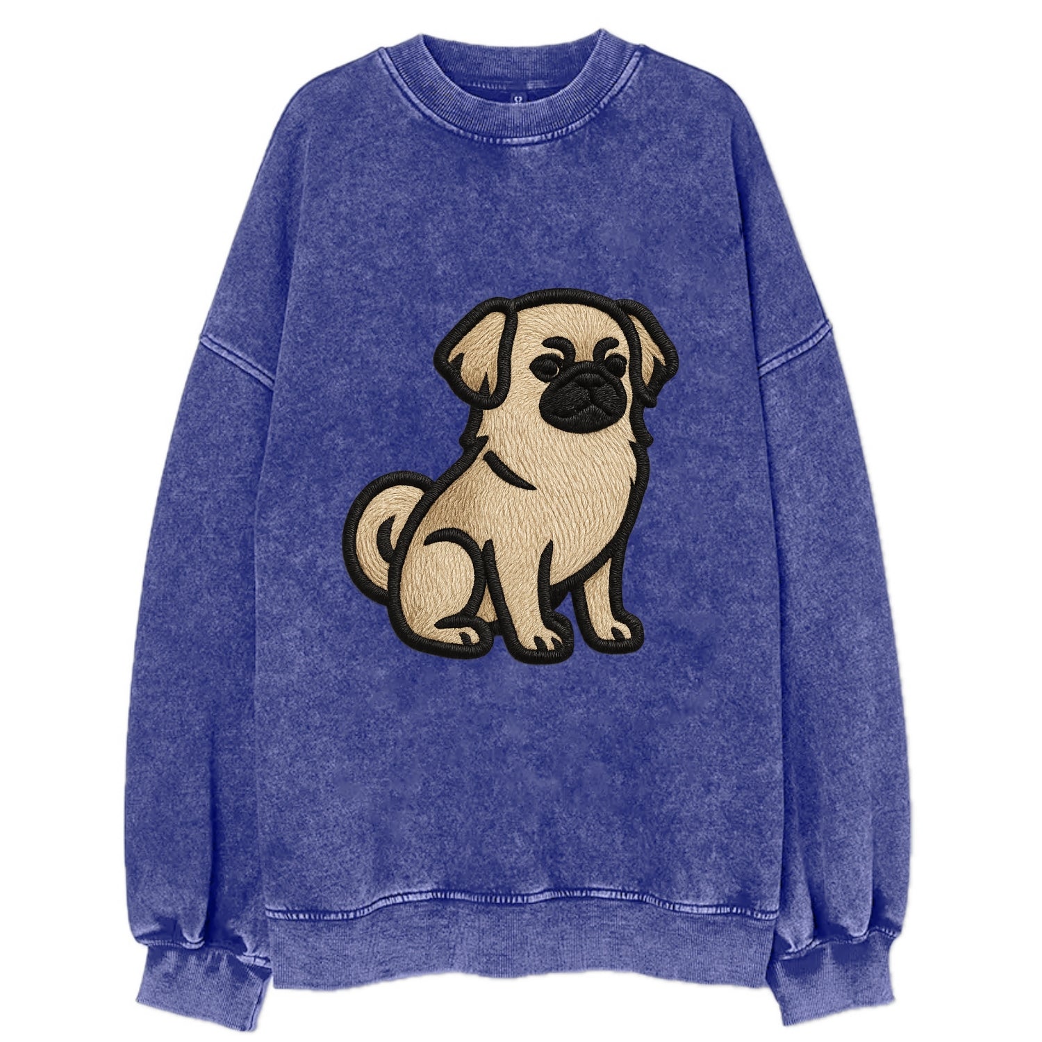 Tibetan Spaniel - Fawn small dog embroid - Vintage Sweatshirt - Blue