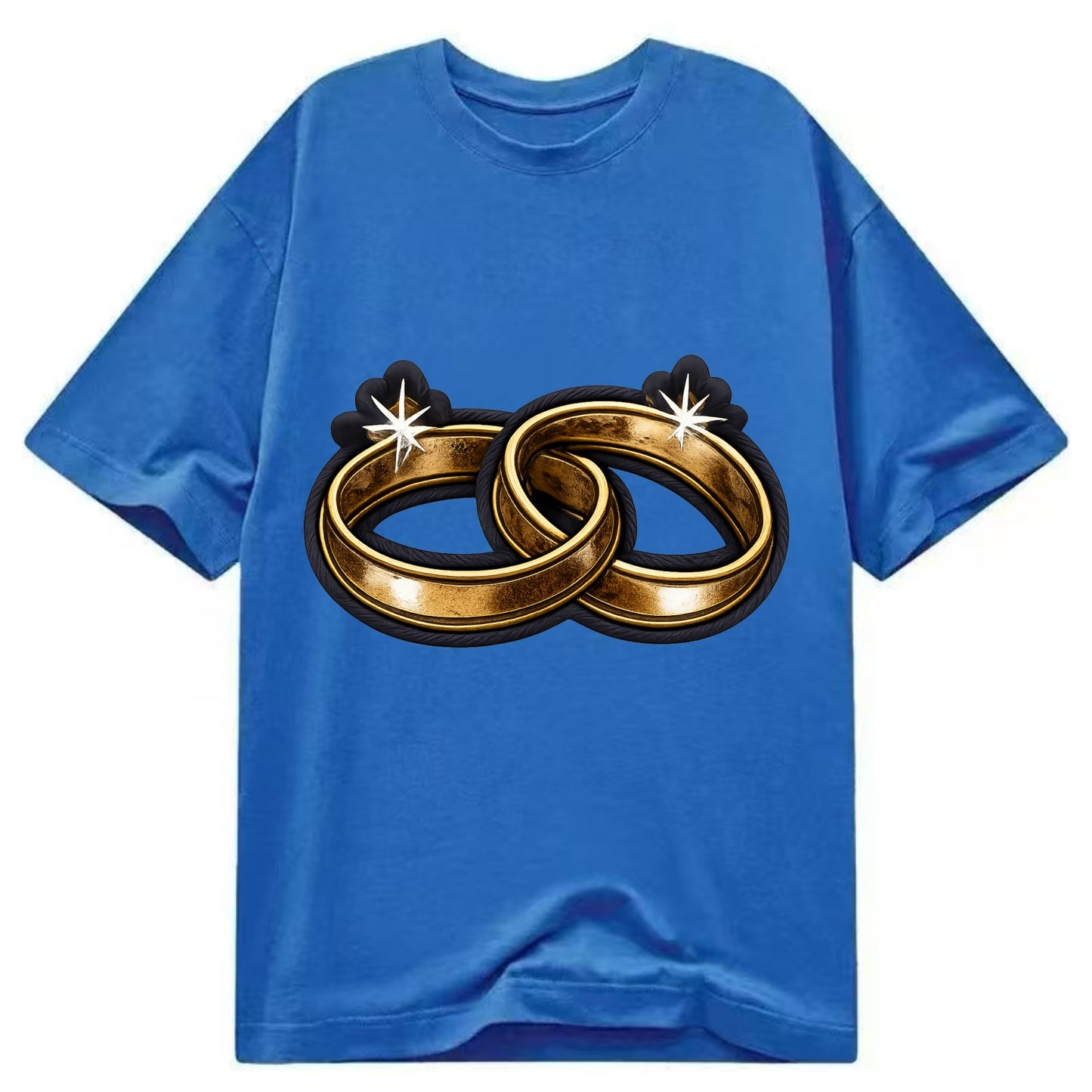 WEDDING RINGS - interlocked bands in gold , marriage - Classic T-shirt - Blue