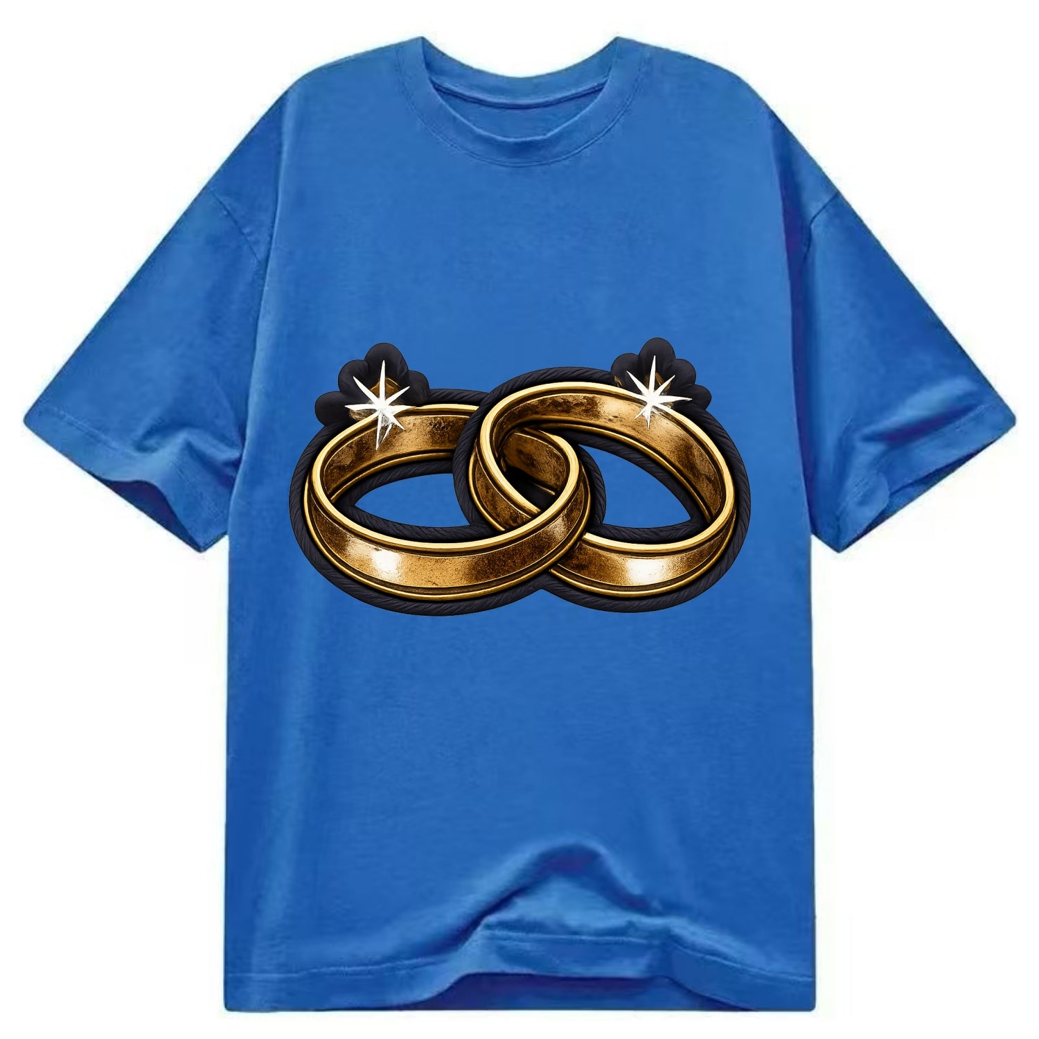 WEDDING RINGS - interlocked bands in gold , marriage - Classic T-shirt - Blue