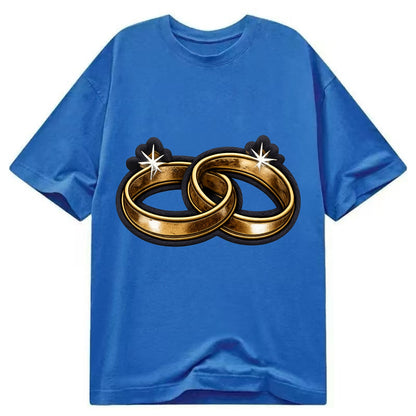 WEDDING RINGS - interlocked bands in gold , marriage - Classic T-shirt - Blue