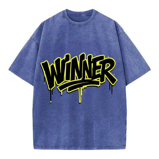 Bold typography design - "WINNER" - victorious mindset, champion - Vintage T-shirt - Blue