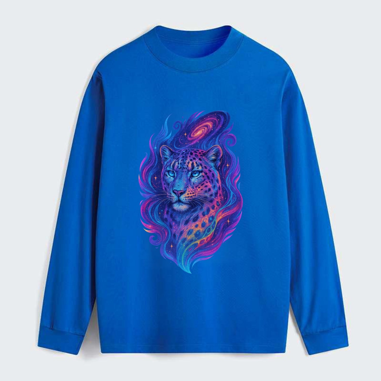 Majestic snow leopard with rainbow gradient spots, crystalline flowing - Classic Long Sleeve Shirt - Blue
