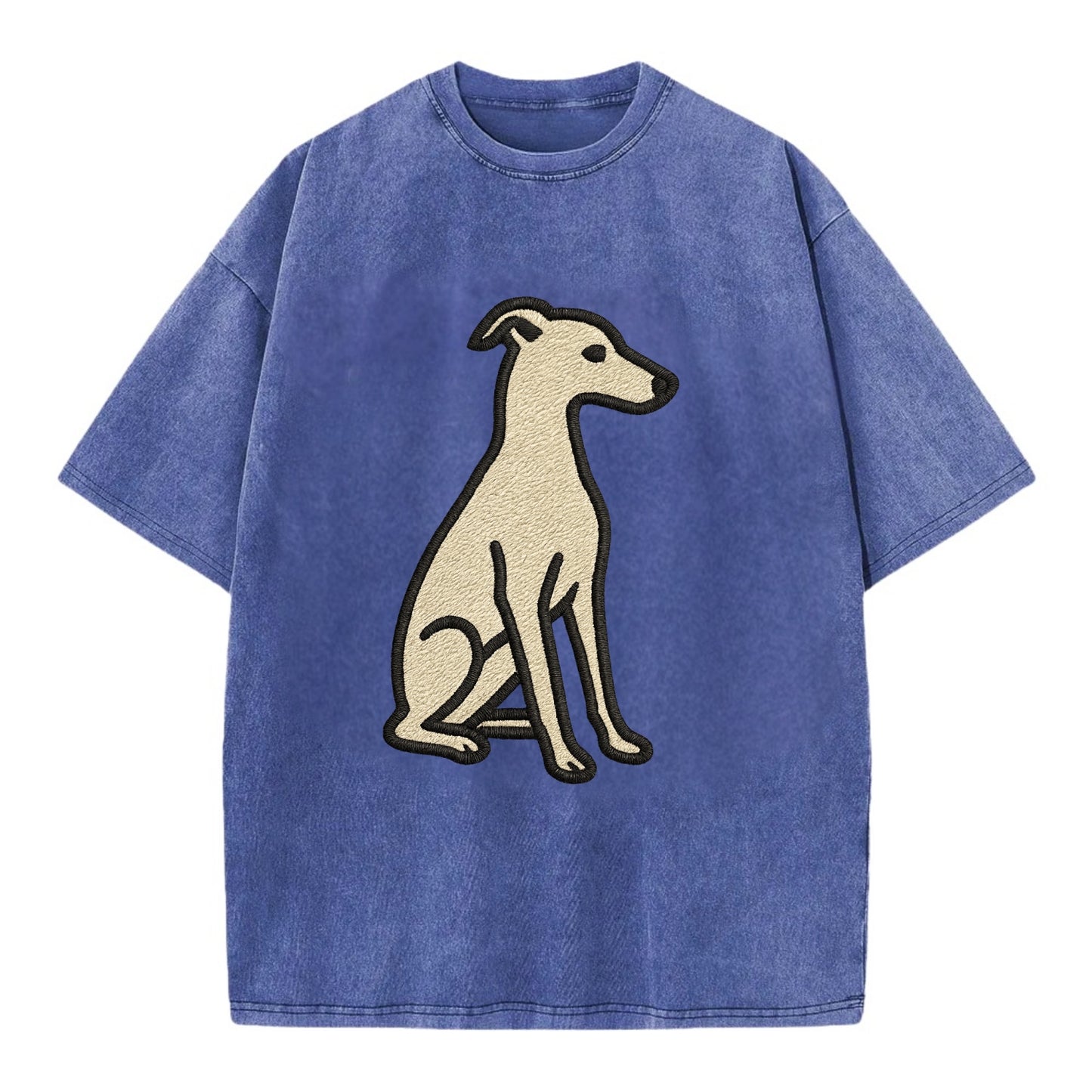 Italian Greyhound - Gray sitting pose - Vintage T-shirt - Blue