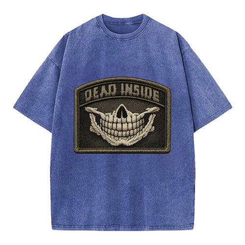 DEAD INSIDE SMILE - skeleton smile in white , dark humor - Vintage T-shirt