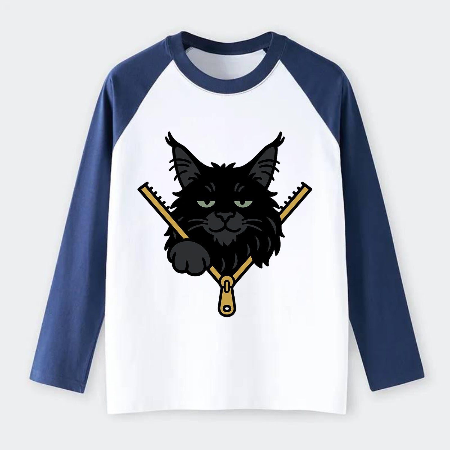 Black Maine Coon - Raglan Long Sleeve T-Shirt - Blue
