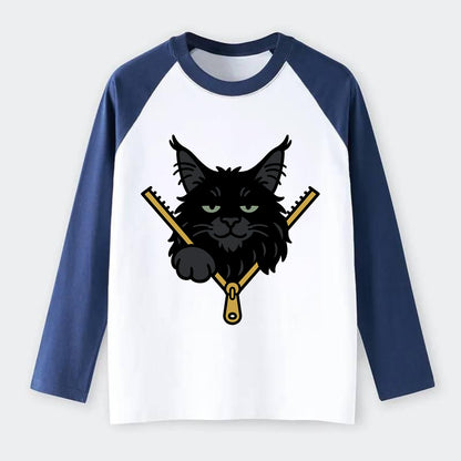 Black Maine Coon - Raglan Long Sleeve T-Shirt - Blue