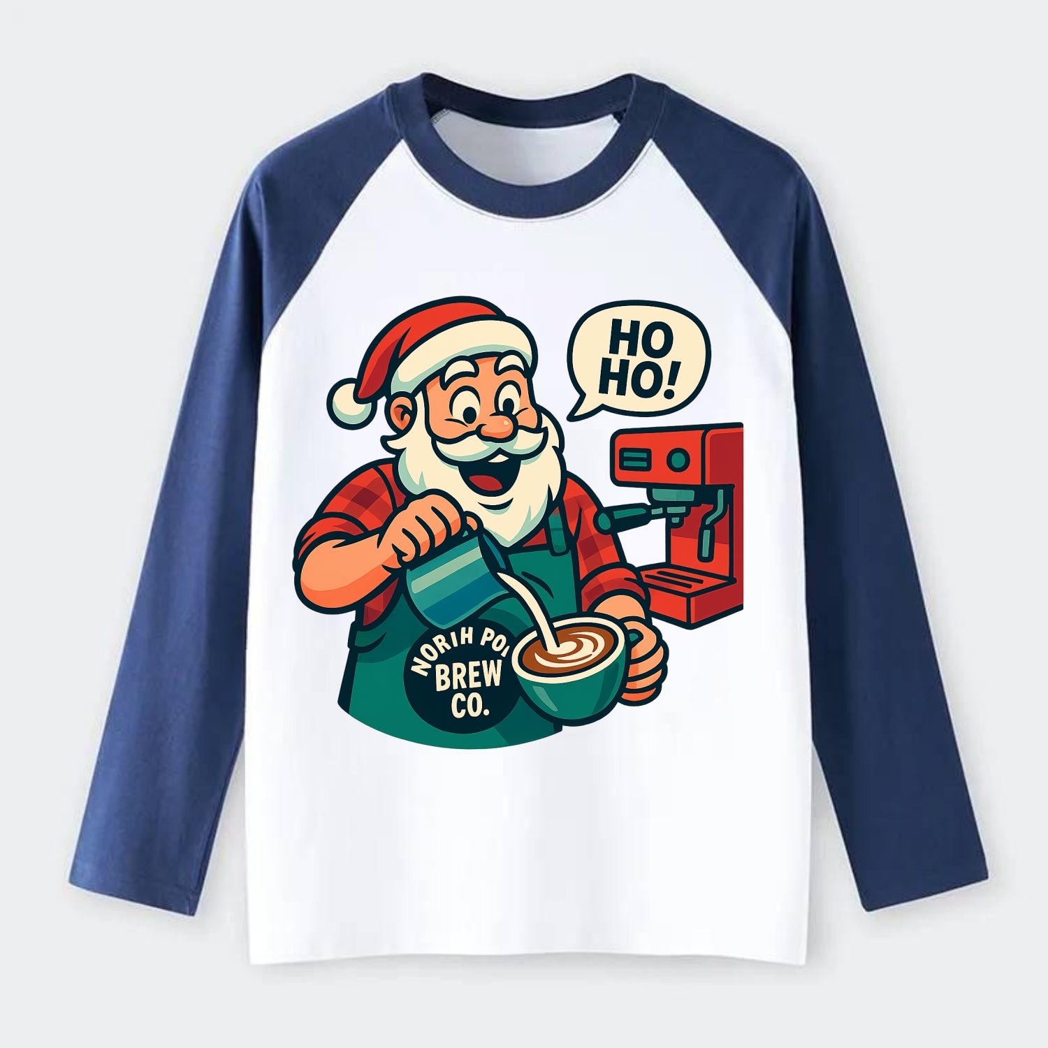 Santa Barista - Raglan Long Sleeve T-Shirt - Blue