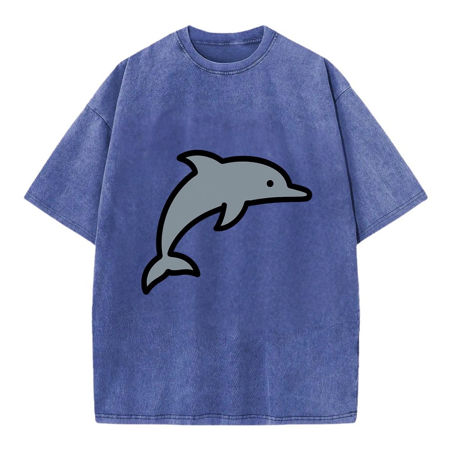 Bottlenose Dolphin - Gray jumping pose flat side profile - Vintage T-shirt - Blue