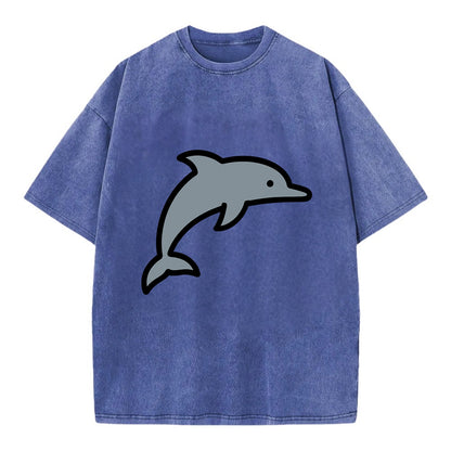 Bottlenose Dolphin - Gray jumping pose flat side profile - Vintage T-shirt - Blue