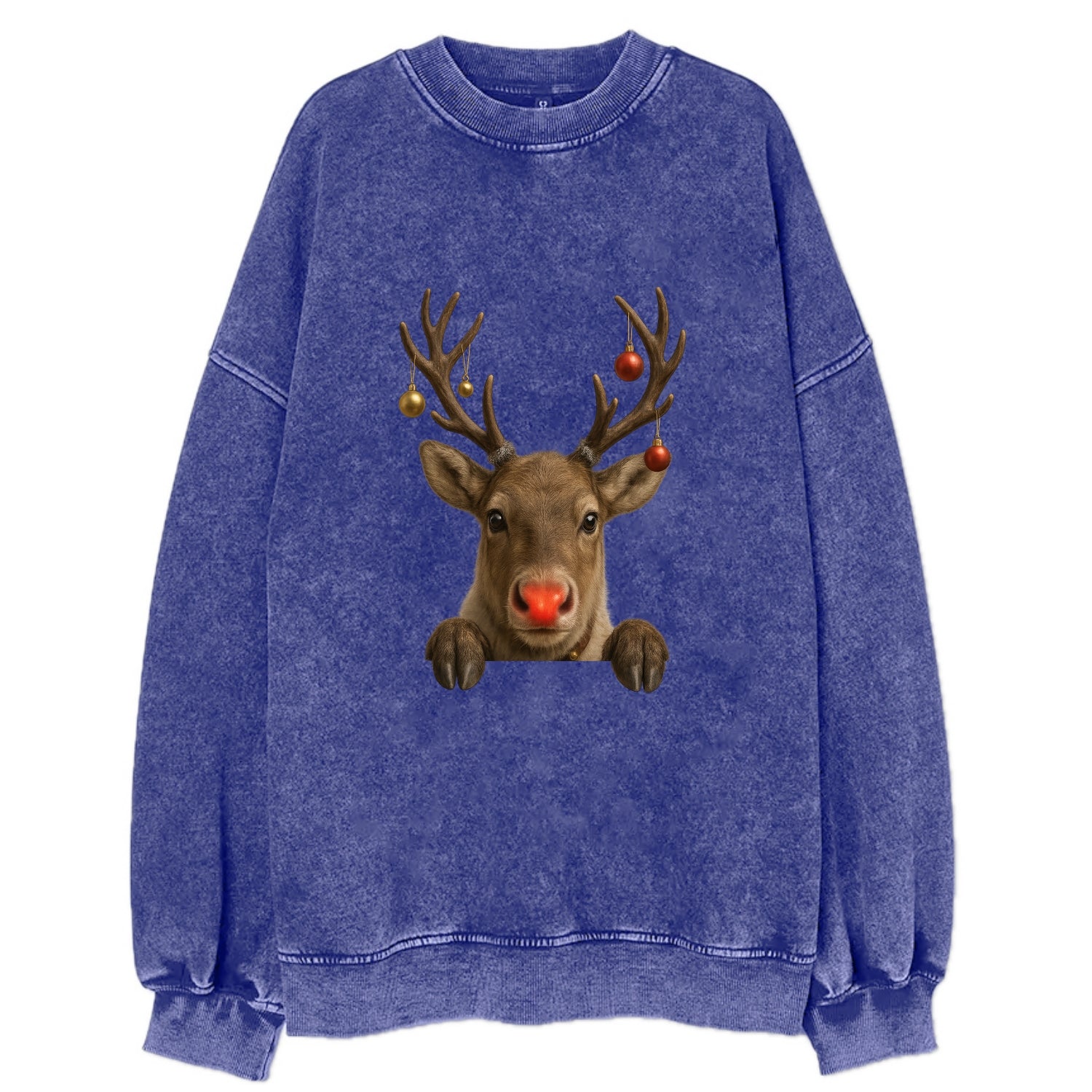 Christmas Reindeer  - Vintage Sweatshirt - Blue