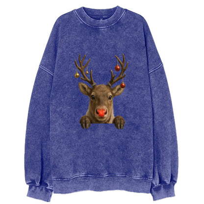 Christmas Reindeer  - Vintage Sweatshirt - Blue