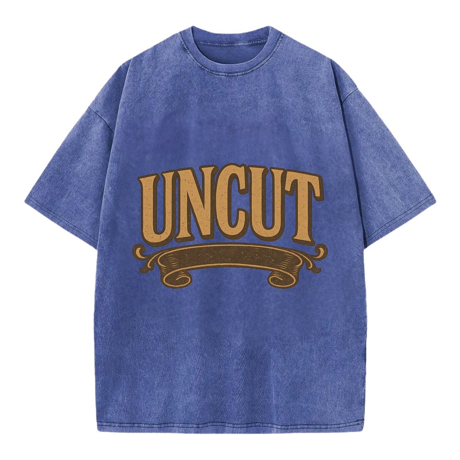 Bold typography design - "UNCUT" - pure, undiluted, authentic - Vintage T-shirt - Blue
