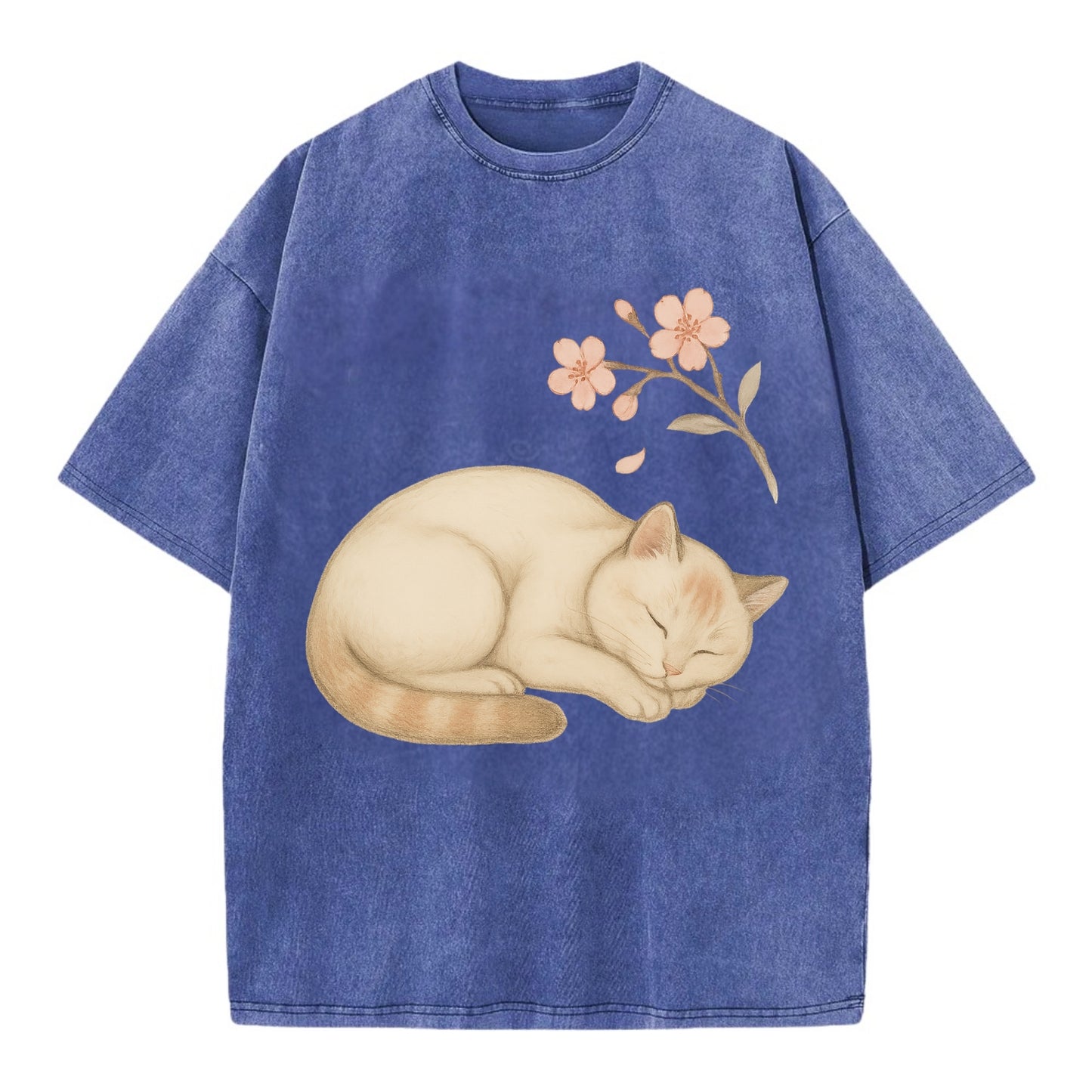Zen Garden Cat  - Vintage T-shirt - Blue