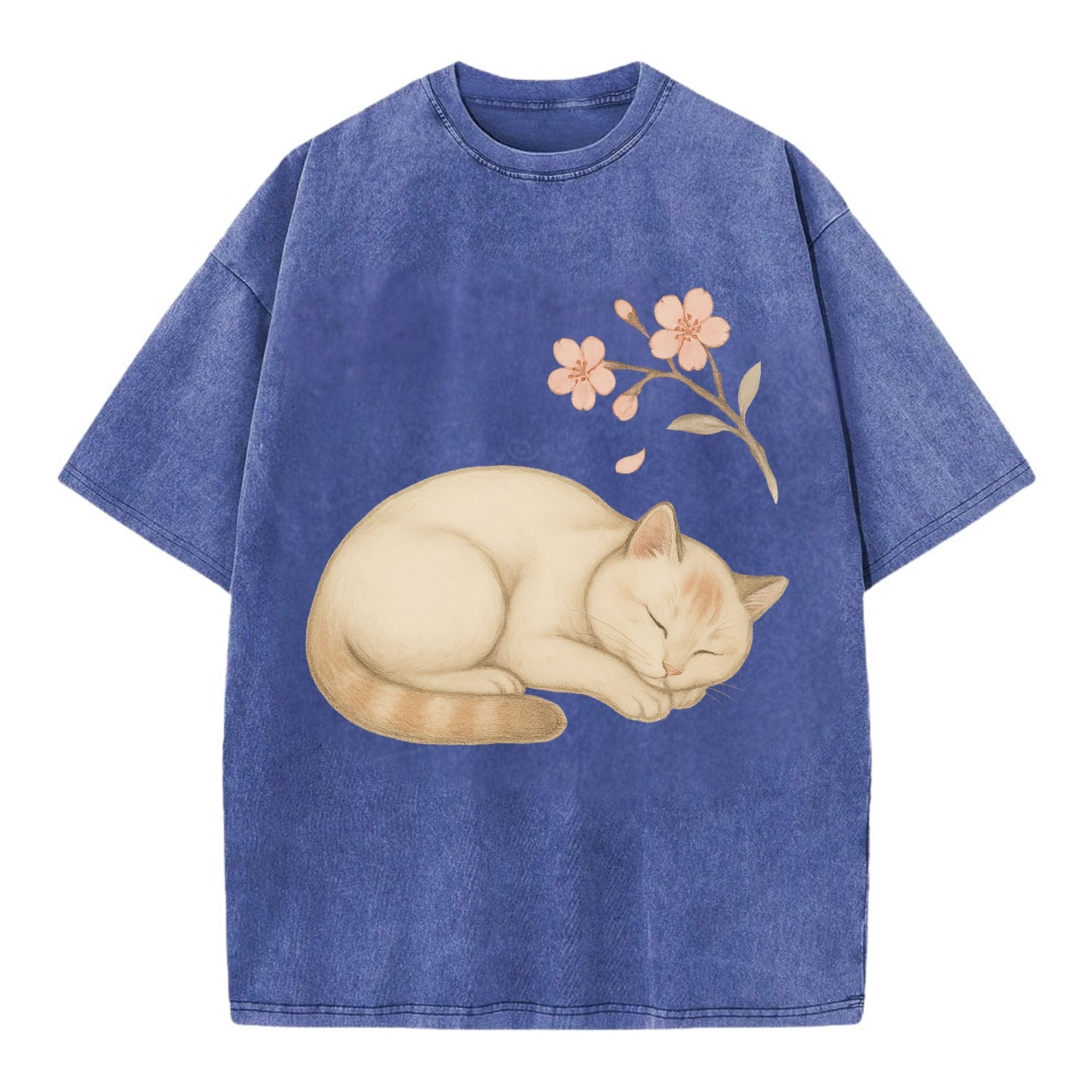 Zen Garden Cat  - Vintage T-shirt - Blue