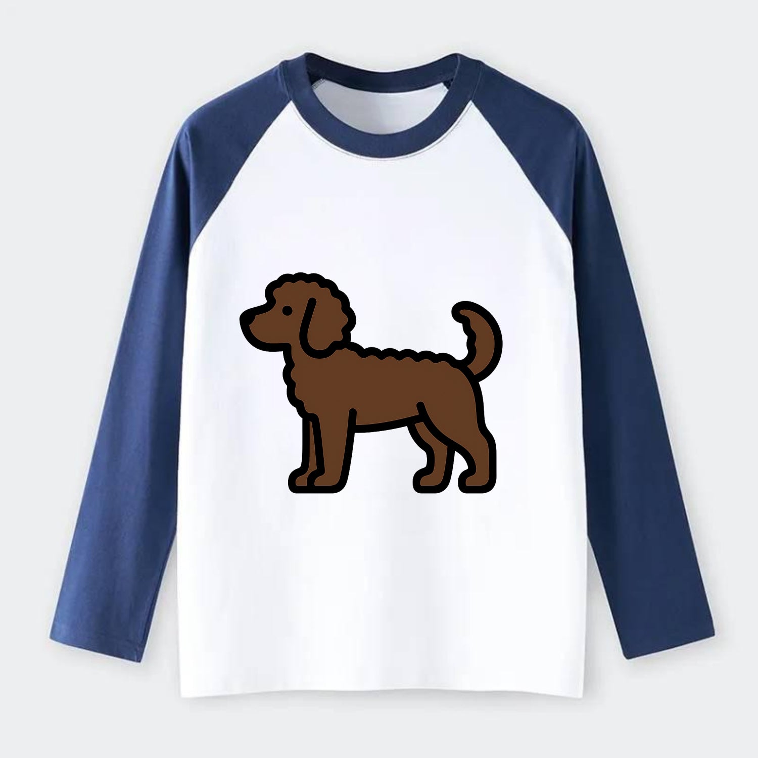 Labradoodle - Chocolate curly flat side profile - Raglan Long Sleeve T-Shirt - Blue