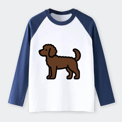 Labradoodle - Chocolate curly flat side profile - Raglan Long Sleeve T-Shirt - Blue