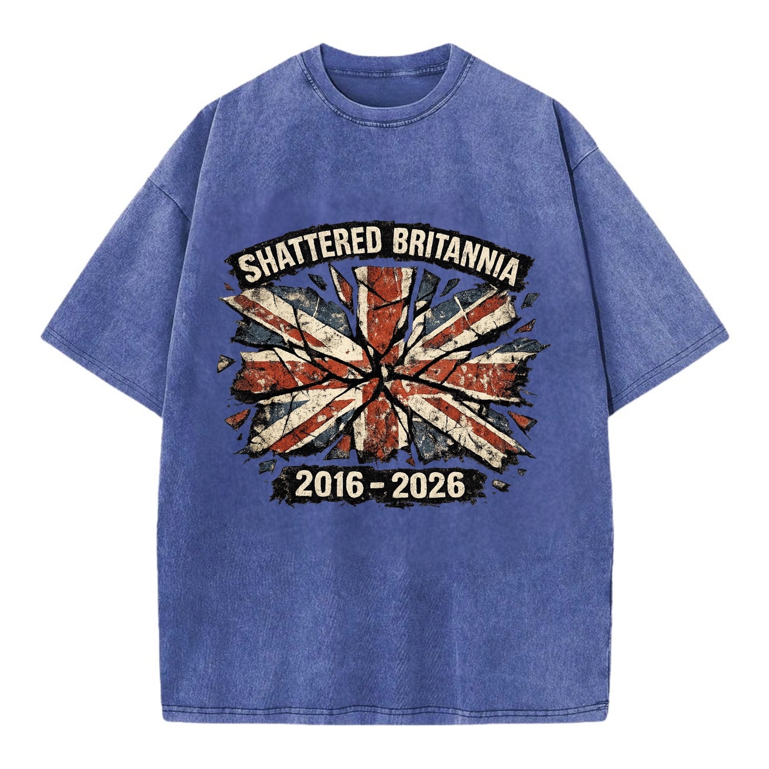 SHATTERED BRITANNIA | Cracked broken Union Jack | Fragmented glass effect | - Vintage T-shirt - Blue