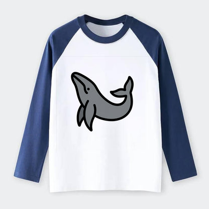 Humpback Whale - Gray breaching pose flat side profile - Raglan Long Sleeve T-Shirt - Blue