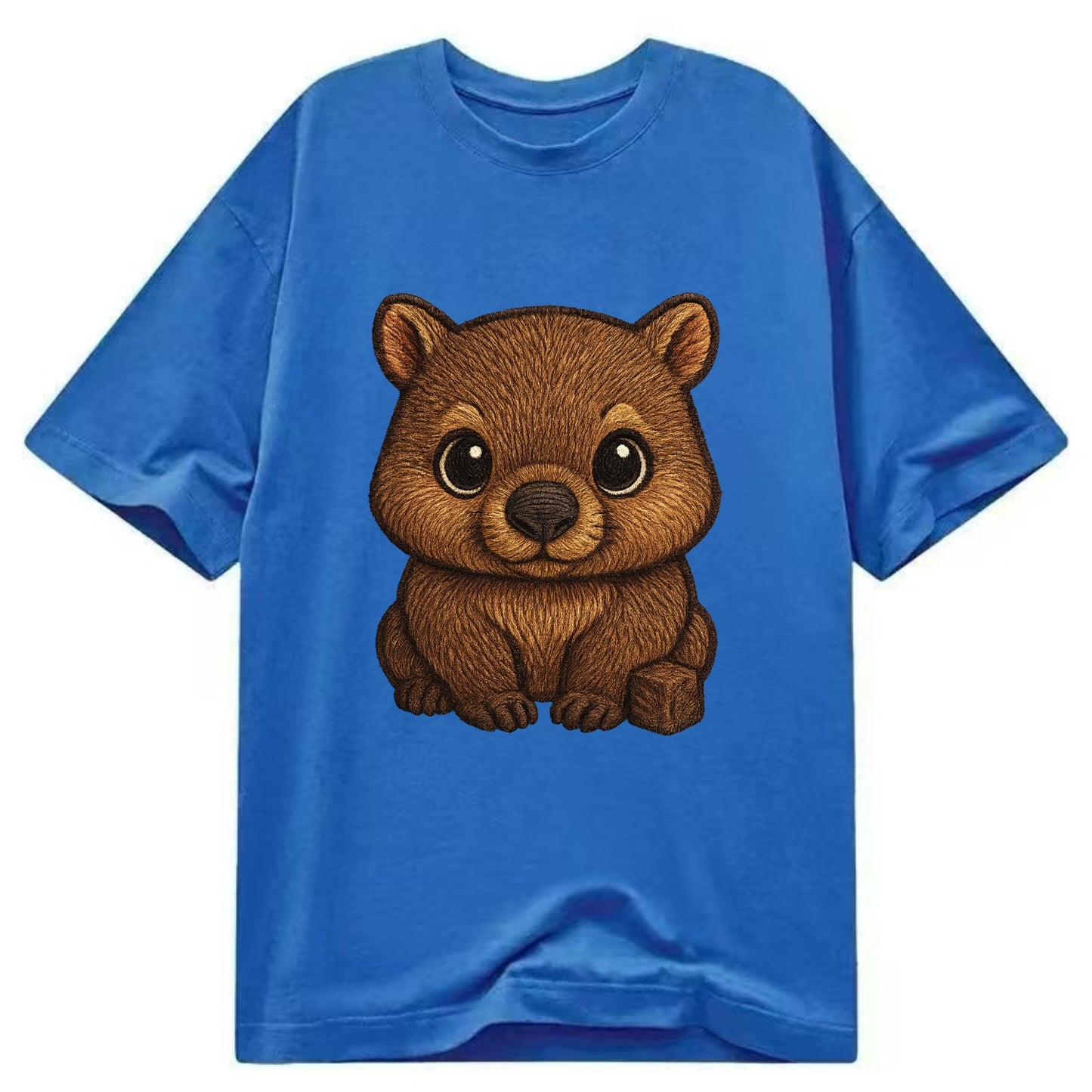 Baby Wombat - brown fur, square nose, small ears, dark eyes, front-facing, cube - Classic T-shirt - Blue