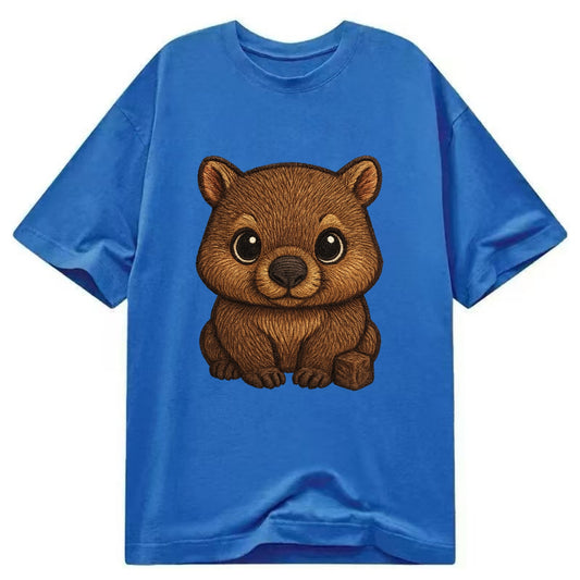 Baby Wombat - brown fur, square nose, small ears, dark eyes, front-facing, cube - Classic T-shirt - Blue