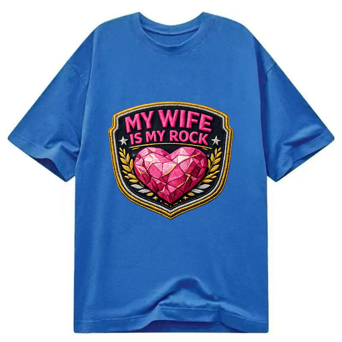 MY WIFE IS MY ROCK - pink rock heart - pink - solid wife - Classic T-shirt - Blue