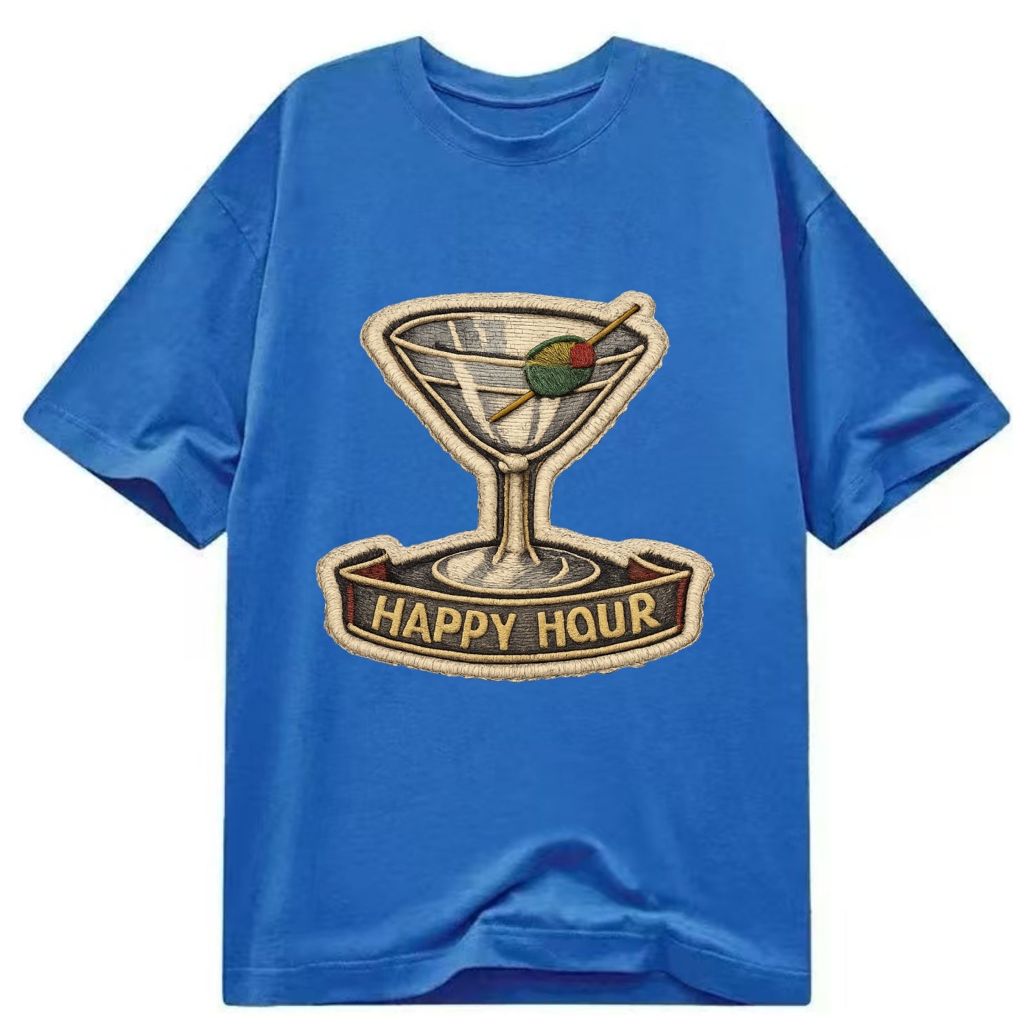 COCKTAIL MARTINI - martini glass with olive in silver and green , happy hour - Classic T-shirt - Blue