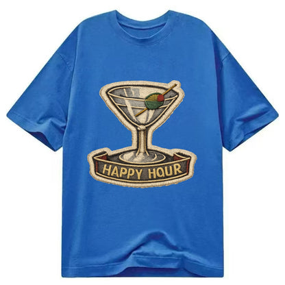 COCKTAIL MARTINI - martini glass with olive in silver and green , happy hour - Classic T-shirt - Blue