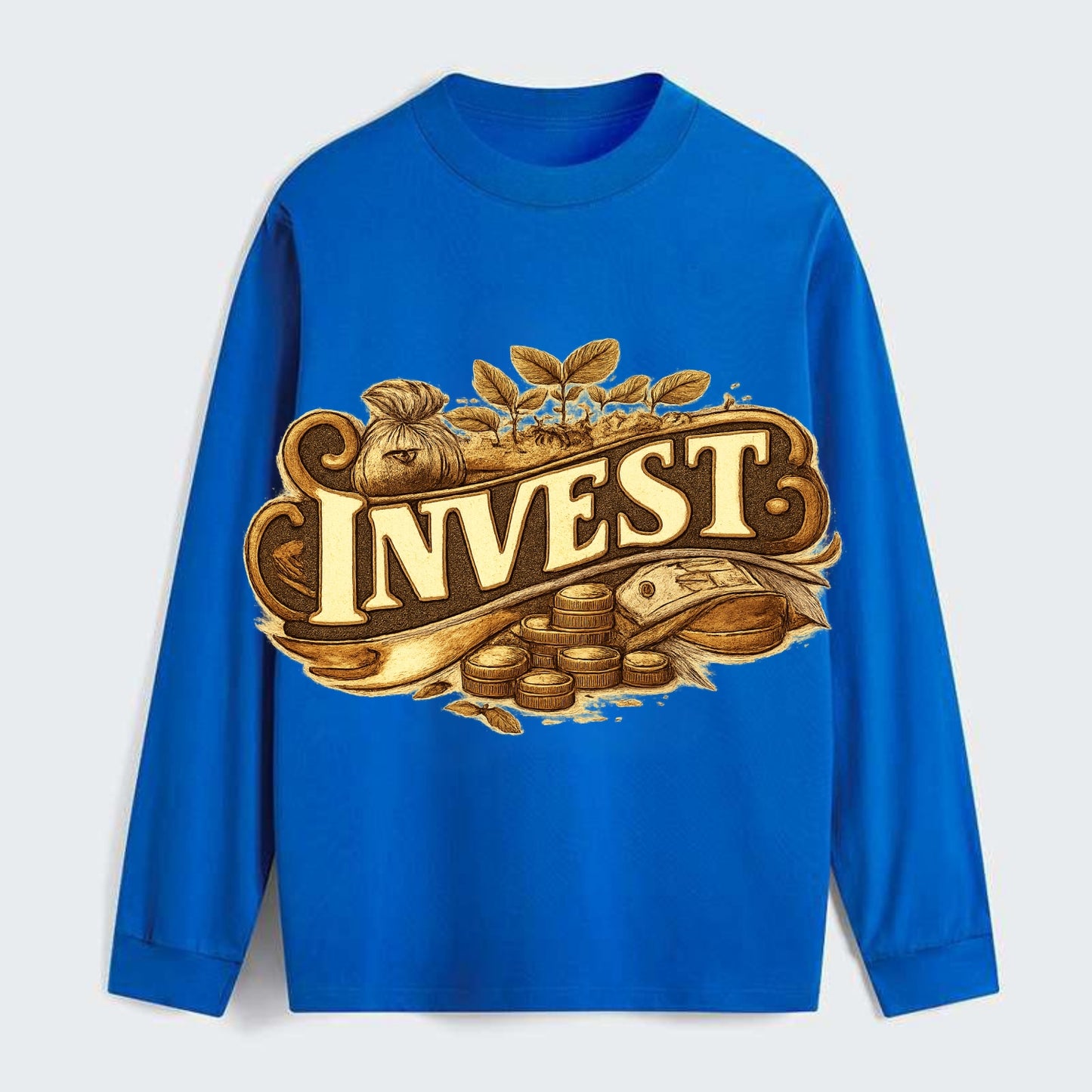 Bold typography design - "INVEST" - growing money, smart decisions - Classic Long Sleeve Shirt - Blue