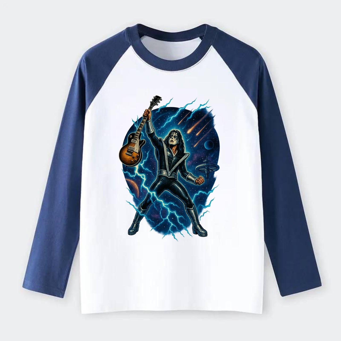 Ace Frehley Cosmic Solo - Raglan Long Sleeve T-Shirt - Blue