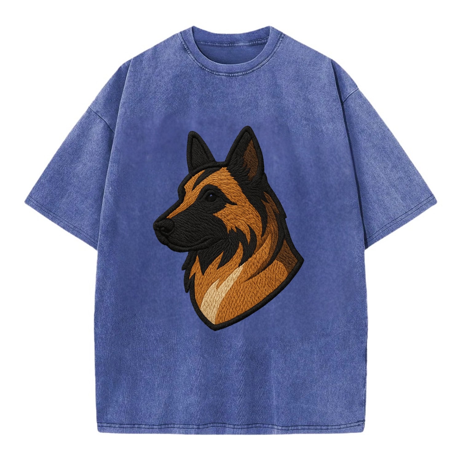 Belgian Tervuren - Fawn with black overlay embroidered design - Vintage T-shirt - Blue