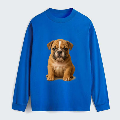Baby Bulldog Puppy - wrinkly face, underbite, stocky body, gentle eyes, - Classic Long Sleeve Shirt - Blue
