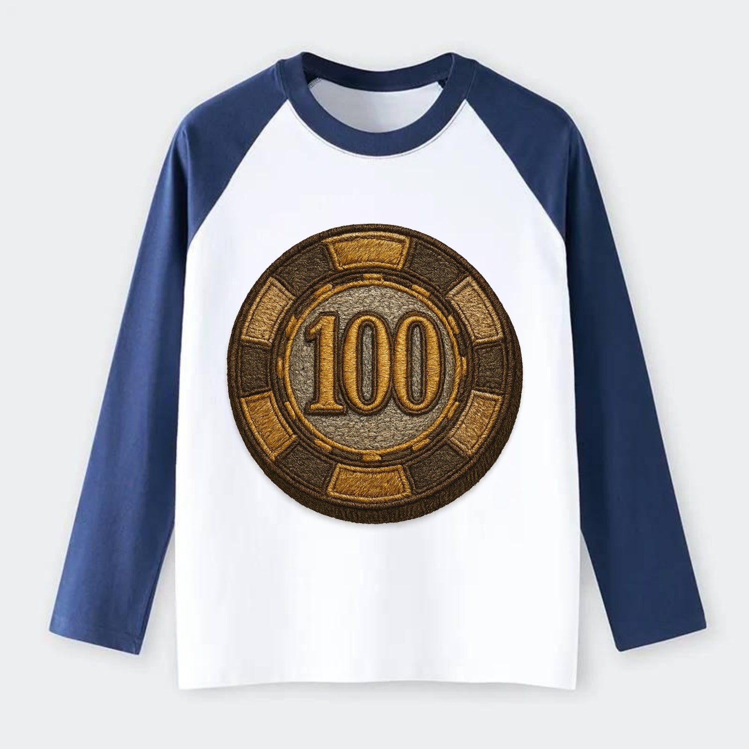 Poker Chip  - Raglan Long Sleeve T-Shirt - Blue