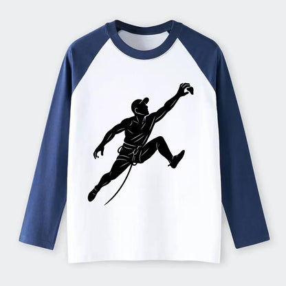 Rock wall climber reaching hold - Raglan Long Sleeve T-Shirt - Blue