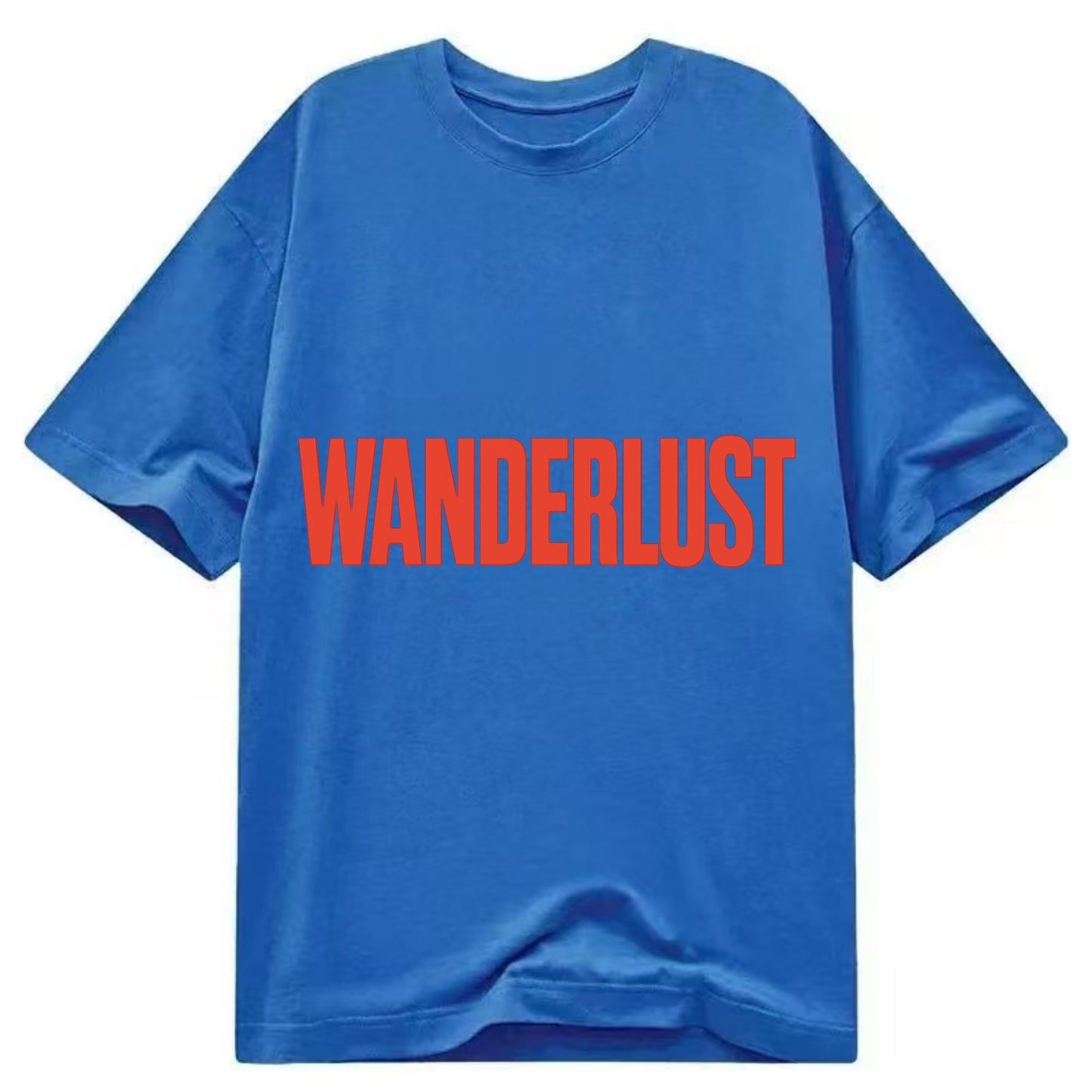 Bold typography design - "WANDERLUST" - desire to travel, explore the world - Classic T-shirt - Blue