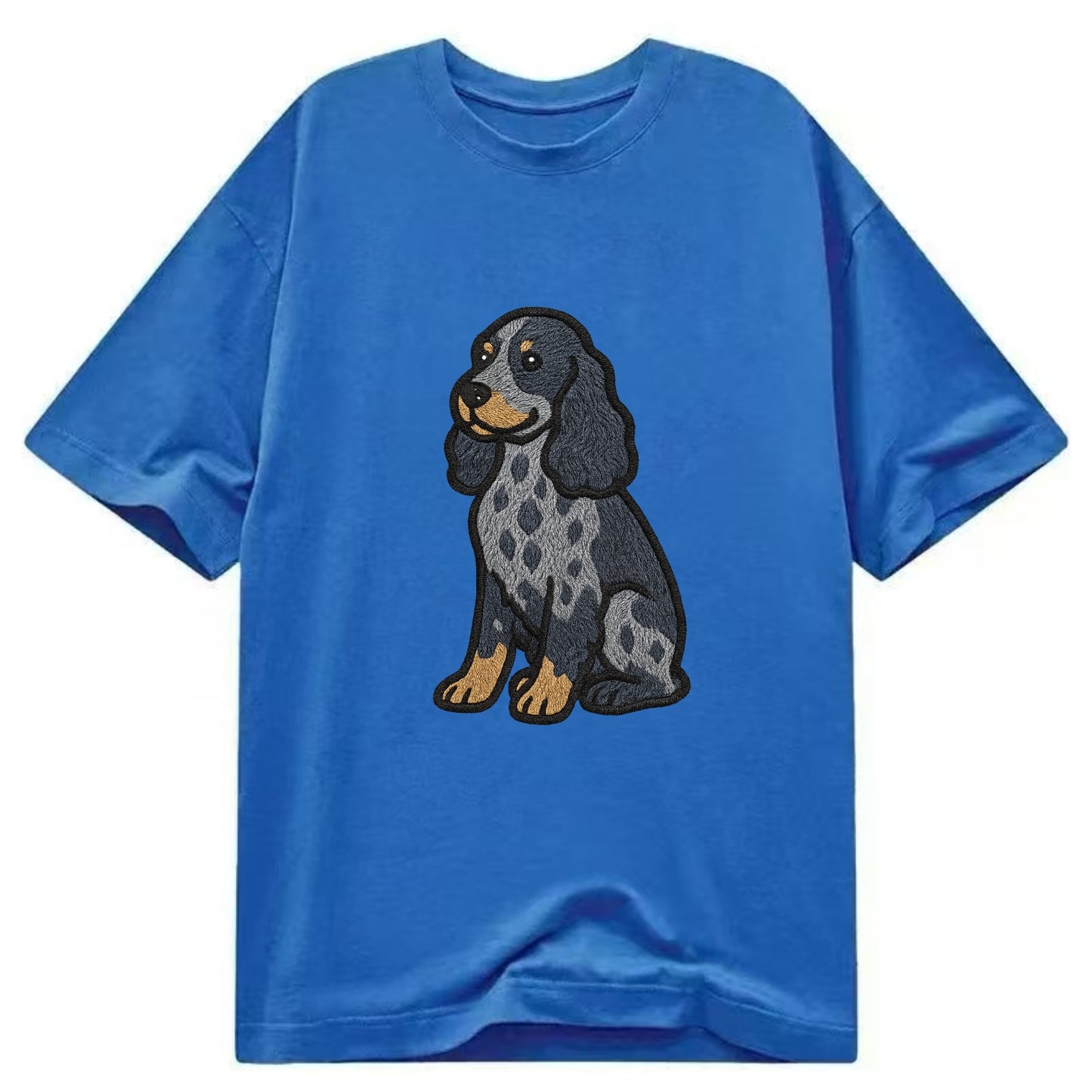 English Cocker Spaniel - Blue roan embroidered sitting pose - Classic T-shirt - Blue
