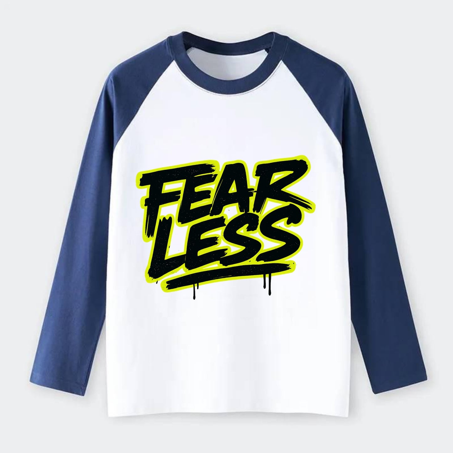 Bold typography design - "FEARLESS" - courage, bravery, facing - Raglan Long Sleeve T-Shirt - Blue