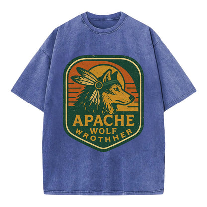 Apache Wolf Brother  - Vintage T-shirt - Blue