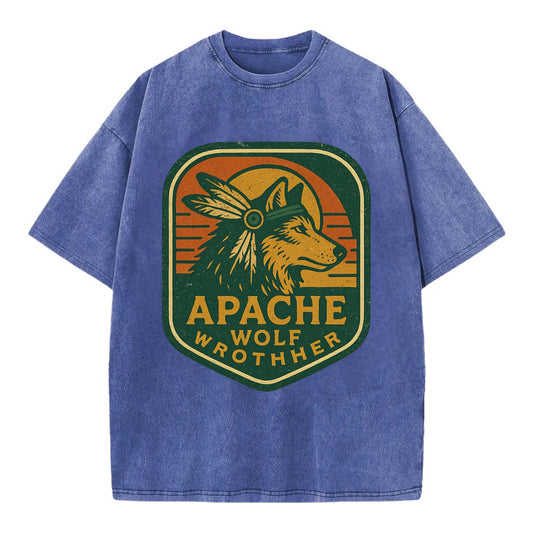 Apache Wolf Brother  - Vintage T-shirt - Blue