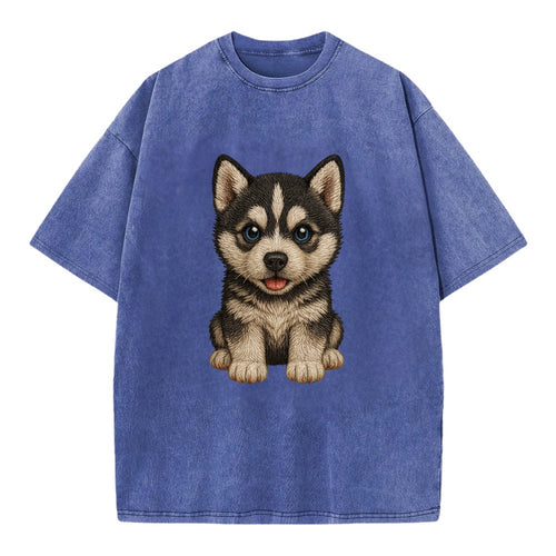 Baby Siberian Husky Puppy - blue or bi-colored eyes, fluffy coat, wolf-like, - Vintage T-shirt