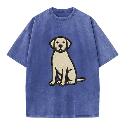 Goldador - Golden Lab mix sitting pose - Vintage T-shirt - Blue