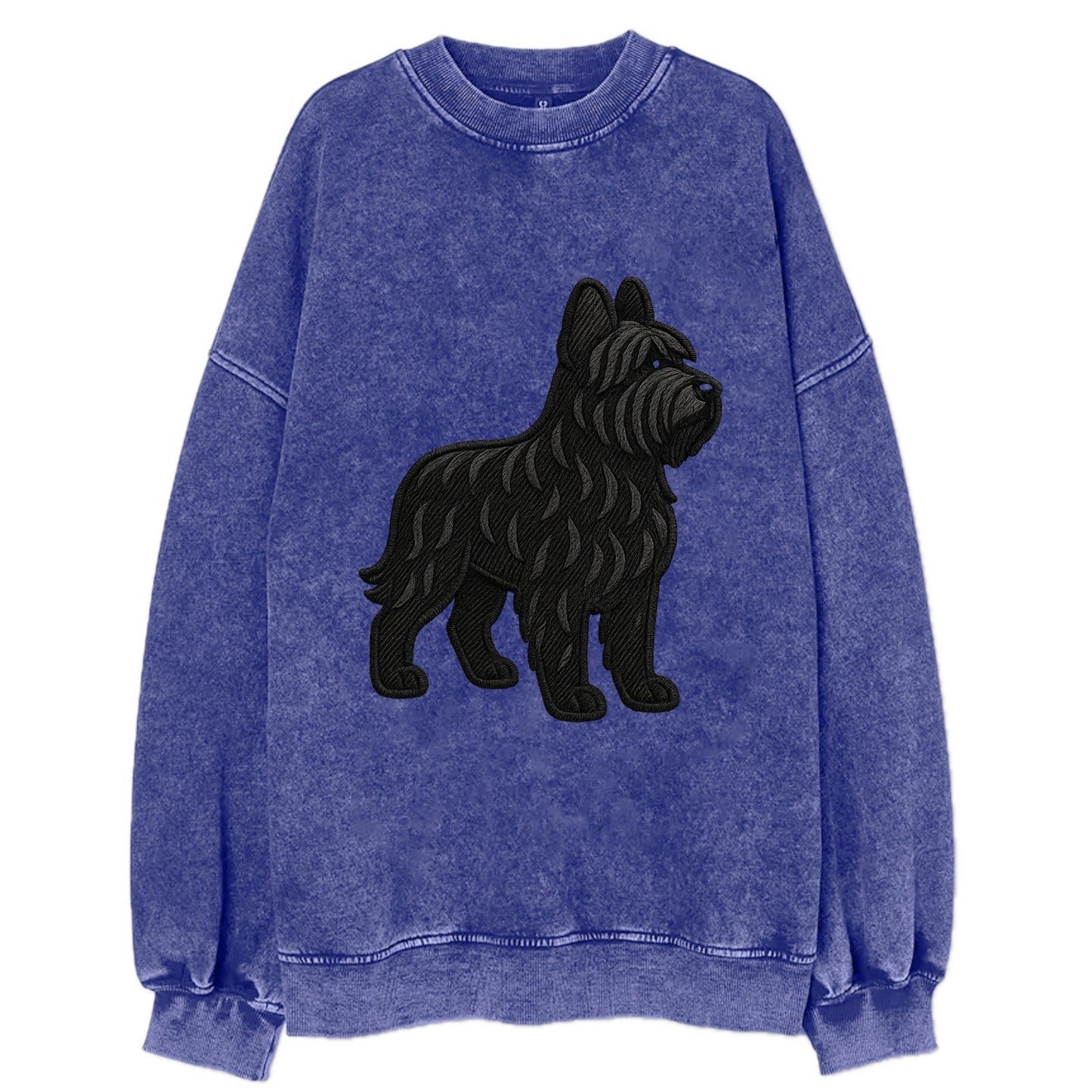 Briard - Black wavy coat embroidered herding pose - Vintage Sweatshirt - Blue