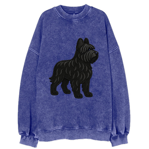 Briard - Black wavy coat embroidered herding pose - Vintage Sweatshirt