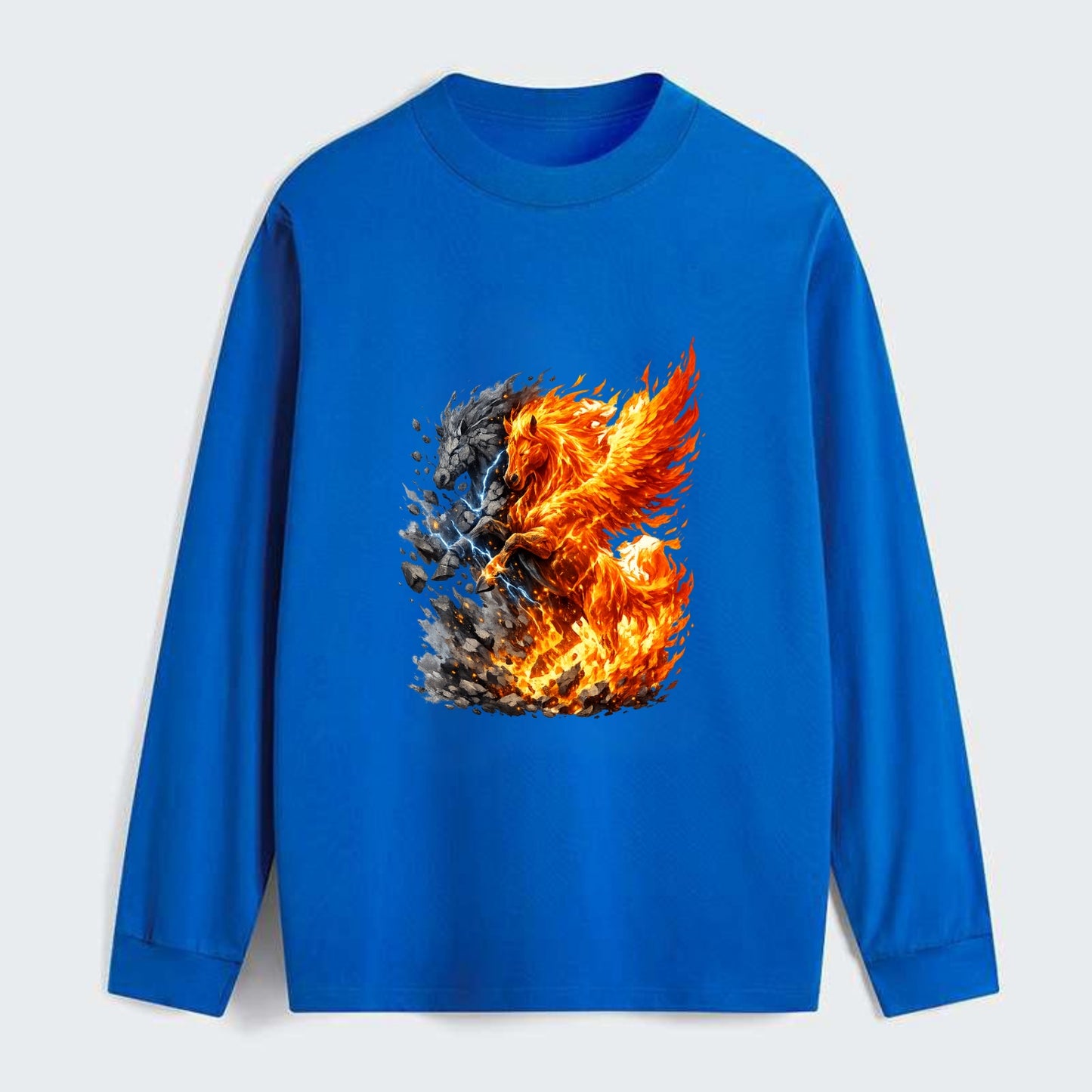 THUNDER FIRE | Horse combining lightning and flame | Electric fire | - Classic Long Sleeve Shirt - Blue