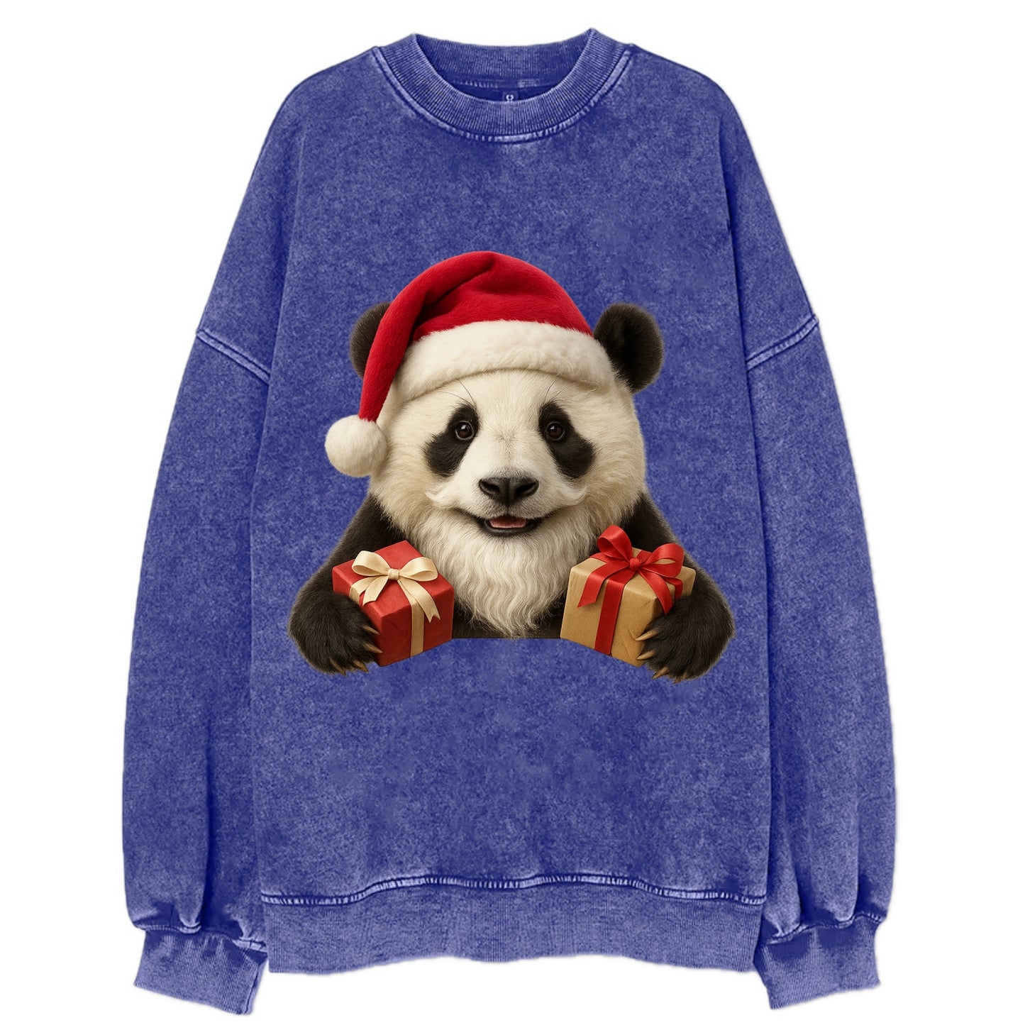 Santa Panda  - Vintage Sweatshirt - Blue
