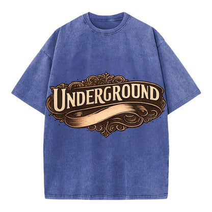 Bold typography design - "UNDERGROUND" - hidden scene, alternative - Vintage T-shirt - Blue