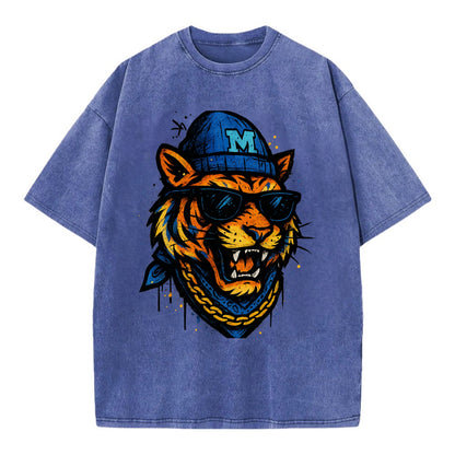 Memphis Tiger wearing Memphis beanie with M patch - Vintage T-shirt - Blue